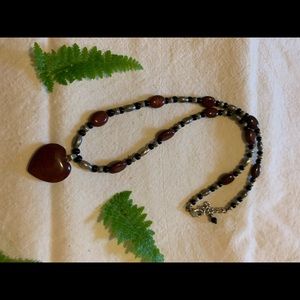 Maroon Heart Beaded Necklace